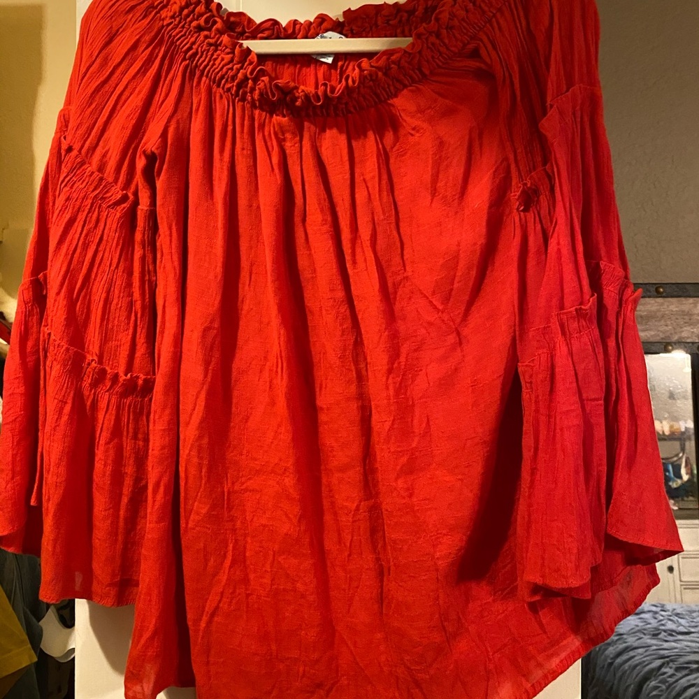 Red Long Sleeve Off the Shoulder Top